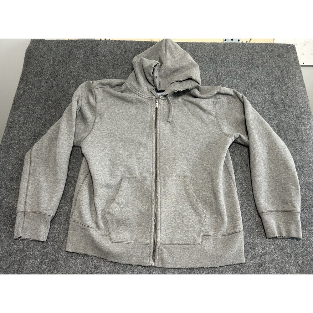 Vintage Gap Heavyweight Full Zip Gray Cotton Hoodie Mens Size 2XL Y2K Distressed